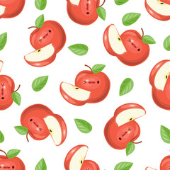 Cute apples seamless pattern. Vector illustration. Food icon concept. Flat cartoon style.