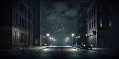 the atmosphere of the city streets is very quiet in the middle of the night, Generative AI