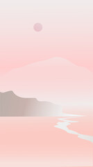 Vector image, minimalistic landscape in pink pastel colors