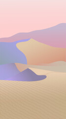 Vector image, desert at sunset with purple dunes