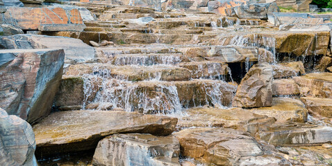 A leisurely stream of water flowing through a cascade of rocks