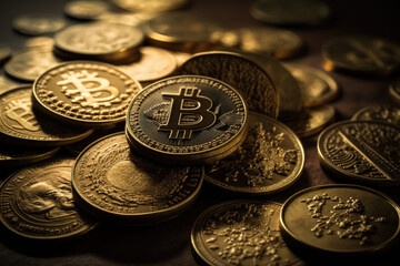 Gold bitcoins market, Generative AI Art Illustration