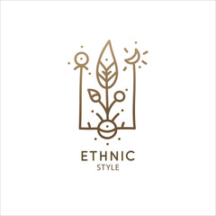 Abstract plant logo. Decoraitive emblem sprouted seed in linear style. Icon of eco food. Vector minimal badge for design of natural product, flower shop, cosmetics, ecology concept, health, spa Center