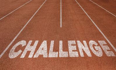 Challenge written on running track, New Concept on running track text in white color