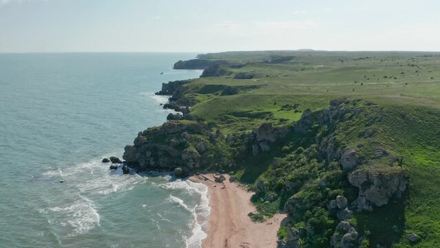 Coastline of wild bech on the sea. Nature and landscape scene.