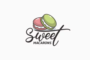 Schilderijen op glas sweet macarons logo in vintage style for any business, especially patisserie, bakery, cafe, etc. © cahiwak