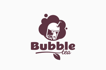 bubble tea logo with bubble tea drink and lettering for any business especially for cafe, shop, food truck, etc.