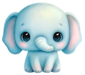 Illustration of a cute cartoon baby elephant. cute african animals, transparent background, png