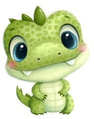 Illustration of a cute cartoon little crocodile. cute african animals, transparent background, png