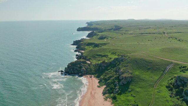 Coastline of wild bech on the sea. Nature and landscape scene.