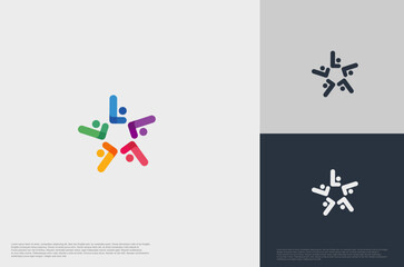 Obraz na płótnie Canvas abstract global crown people colorful logo minimalist style illustration. Teamwork symbol.