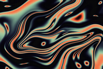 Fire Liquid Iridescent Background. Iridescent chrome wavy gradient abstract background, holographic fire texture, liquid surface, ripples, reflection