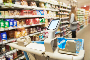 shopping cart with scanner for scanning goods barcodes