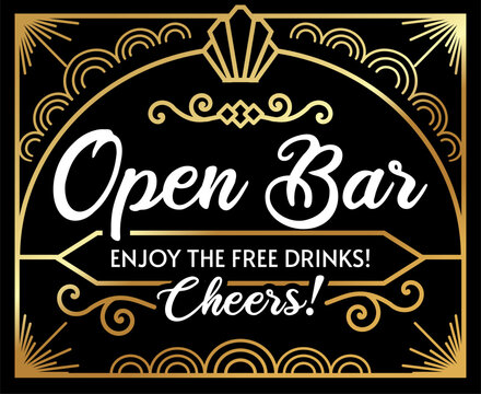 Beautiful Art Deco vintage style template for Open Bar card
