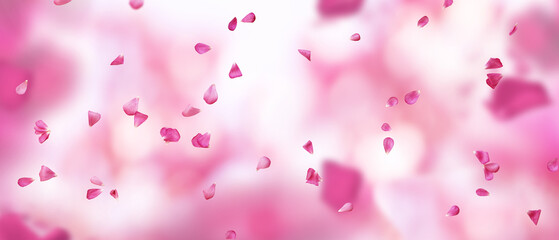 Abstract pink wedding background with violet floating petals. Concept for banner and love letters on the 14th of february and mother's day. 