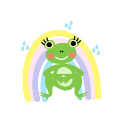 Cute frog cartoon vector illustration, frog sticker