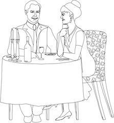 Vector sketch of silhouette illustration of a couple having a romantic dinner