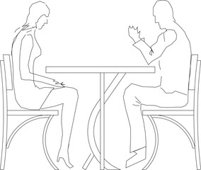 Vector sketch of silhouette illustration of a couple having a romantic dinner