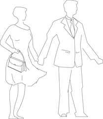 Vector sketch of silhouette illustration of a couple under the hood