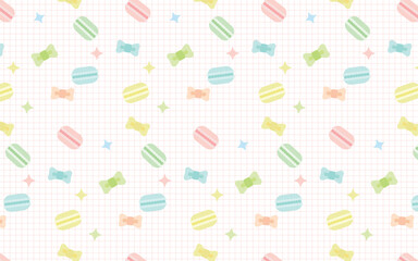 マカロンとリボンと星のシームレスパターン