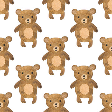Children's print with a bear. Seamless pattern, watercolor illustration
