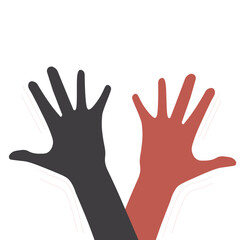 Isolated vector illustration of two red and black hands showing high five, depiction of teamwork, friendship, study group, agreement, agreement, success, goal