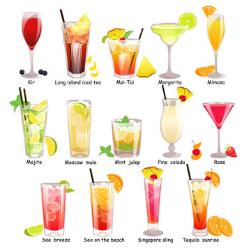 A set of classic official cocktails "Contemporary Classics". Vector illustration.