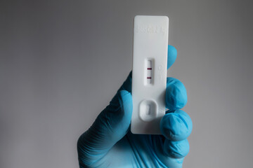 Positive SARS-CoV-2 Ag quick antibodies test kit. Nasopharyngeal swab test