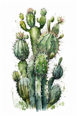 Fototapeta premium Cactus on white background with copy space. Graphic design illustration generative ai.