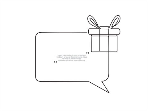 recommend clip art: Continuous one line drawing of gift and speech bubble. Trendy line art vector on a white background. Vector illustration.