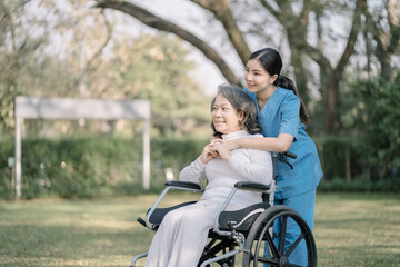 asian senior patient with female nurse.
