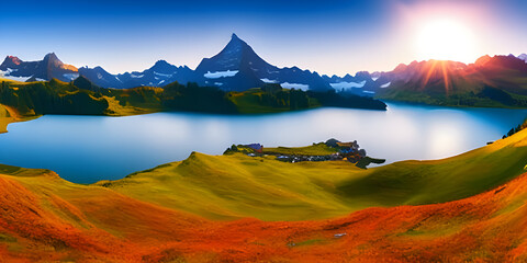 lake and mountains