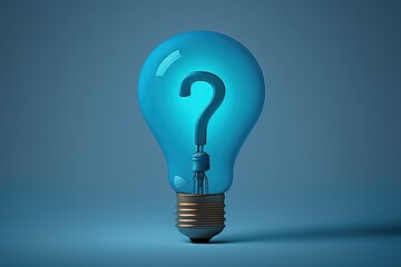Light bulb with question mark, blue background. Generative AI