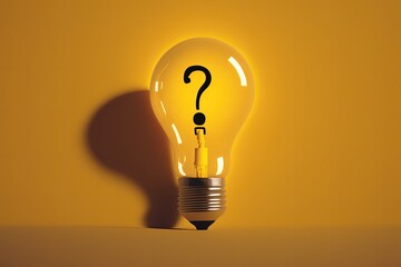 Light bulb with question mark, yellow background. Generative AI