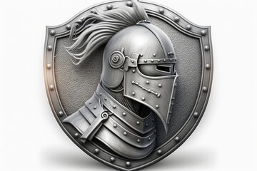 Illustration of silver medieval emblem, coat of arms, white background. Generative AI