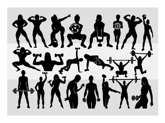 Weight Lifting Women SVG, Gym Svg, Muscle Women Svg, Female Body Builder Silhouette, Workout Svg, Fitness Svg, Silhoette, Weights Svg, Eps, Cut file