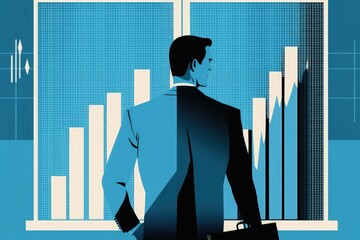 Obraz premium Business man illustration with chart, blue background. Generative AI
