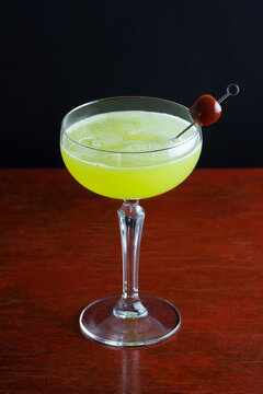 The Last Word Cocktail, a Drink Made From Green Chartreuse, Gin, Maraschino Liqueur, and Lime Juice Chilled in a Coupe Glass