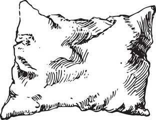 Pillow hand drawn. Sketch draw by black ink, furniture draw