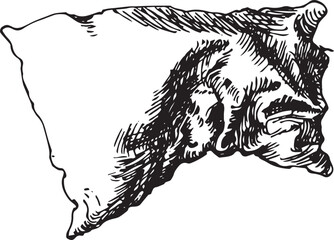 Pillow hand drawn. Sketch draw by black ink, furniture draw