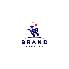Shopping Cart With Colorful Stars Logo Design. Simple Shopping Cart Icon With Stars On It.