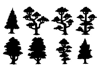 vector silhouette tree illustration set