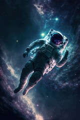 Fototapeta na wymiar Single astronaut floating in space with milky way and stars, created using generative ai technology