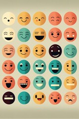 Rows of retro smiley icons, created using generative ai technology