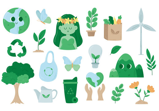 Cute Earth Day Illustrations for Environmental Clean Energy Eco Friendly Theme