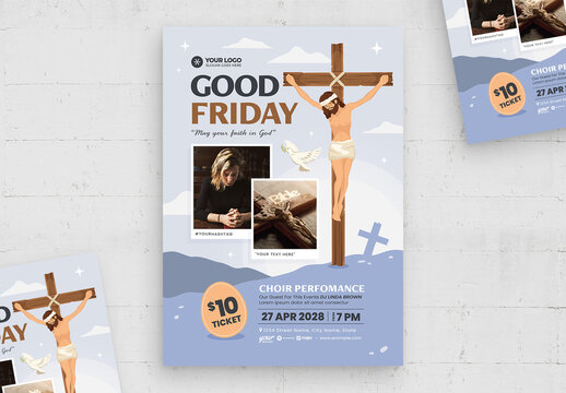Good Friday Easter Flyer Template with Jesus on Cross