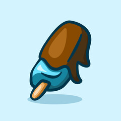 cartoon illustration of ice cream stick with melted chocolate