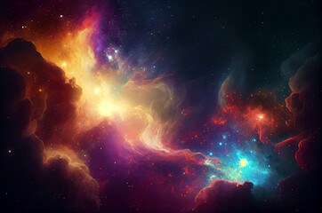 Obraz na płótnie Canvas Glowing mysterious universe background. Generative ai