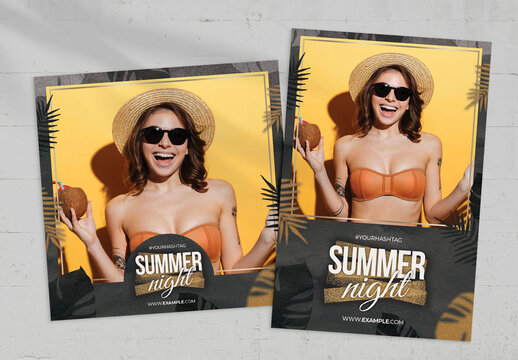 Tropical Summer Night Party Photo Card Template