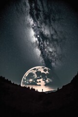 Obraz na płótnie Canvas Constellation stars and milky way and full moon on night sky, created using generative ai technology